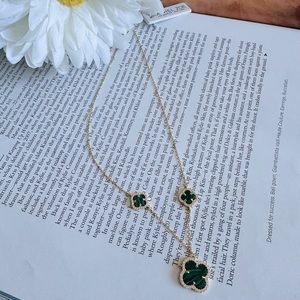- Rachel Zoe Green Malachite & Pave Clover 18K Gold / Sterling Silver Neck…